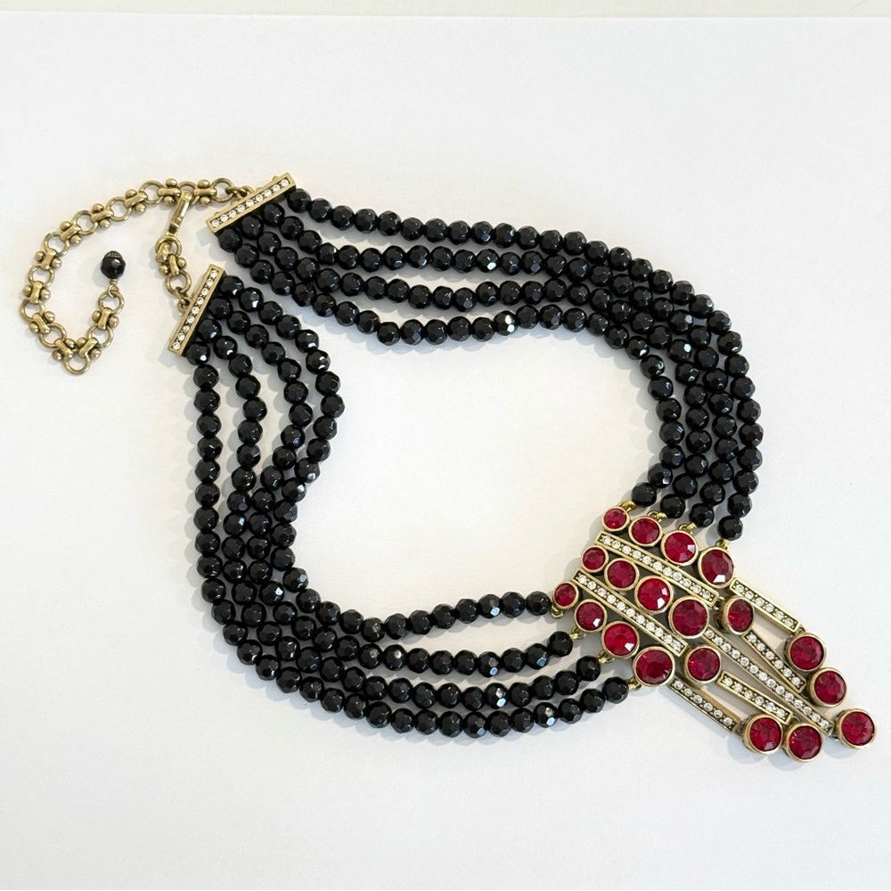 Vintage Heidi Daus An Affair To Remember Red Rhinestone Multi Strand Necklace - Picture 8 of 11